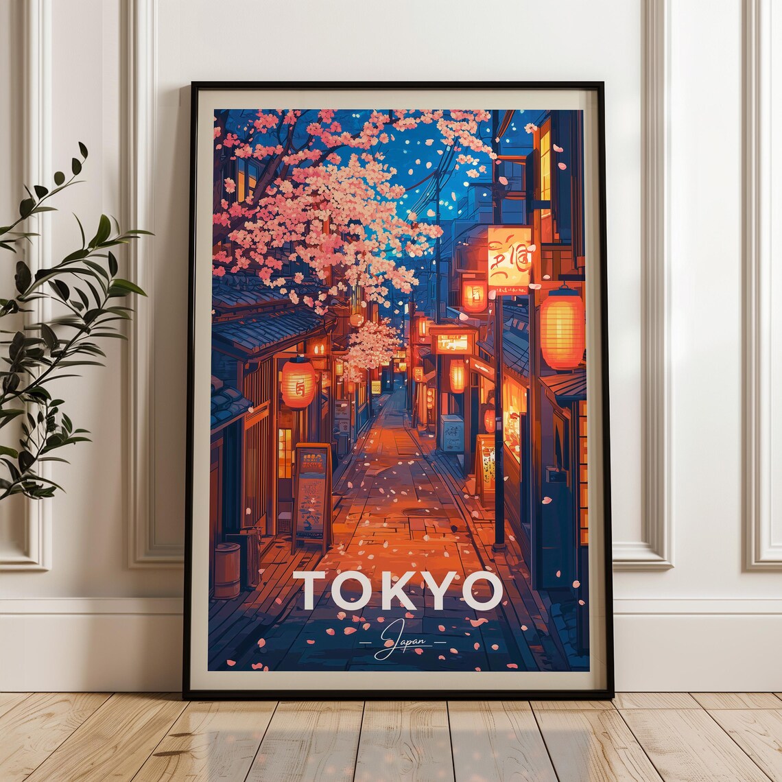 Tokyo Japan Travel Poster, Cherry Blossom Art Print