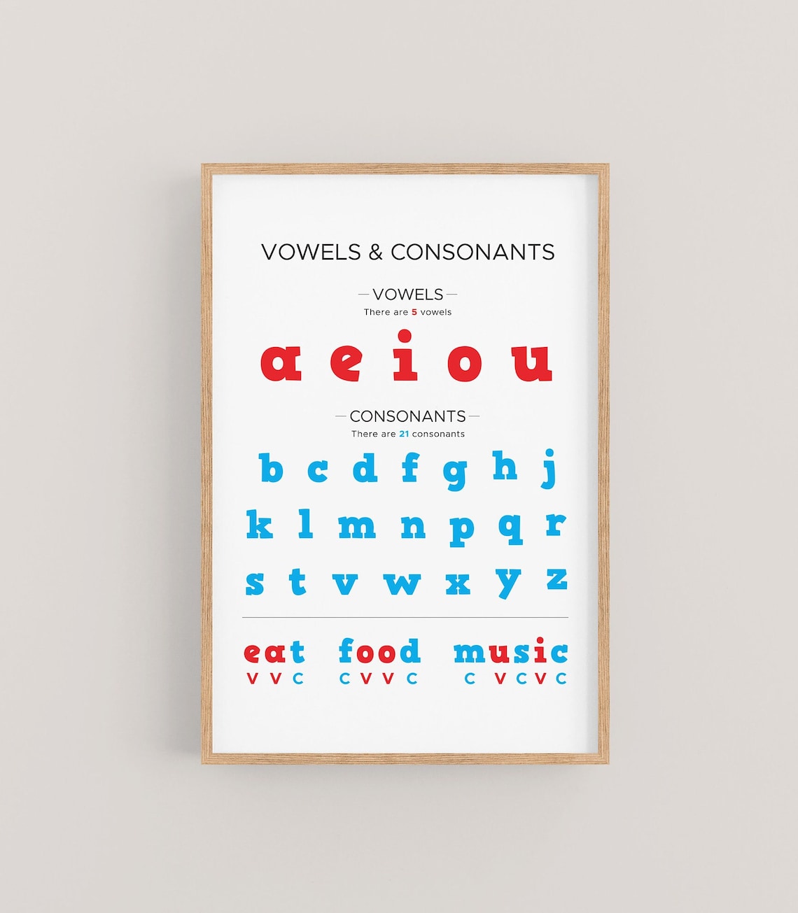 Vowels and Consonants Chart Phonics Poster, Classroom Alphabet