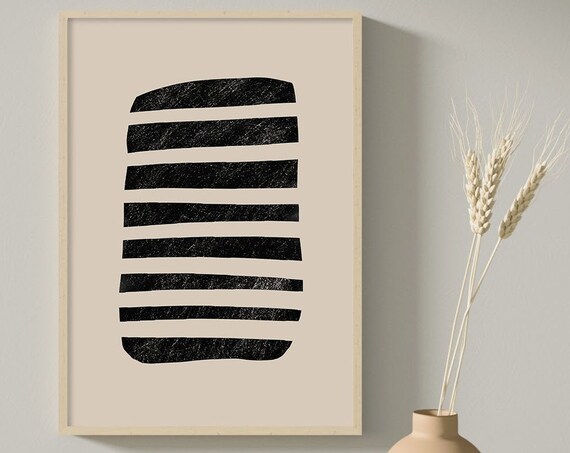 Mid Century Line Art Modern Geometric Art Beige Black Print Abstract Wall Art Minimalist Print Living Room Wall Art Abstract Wall Decor
