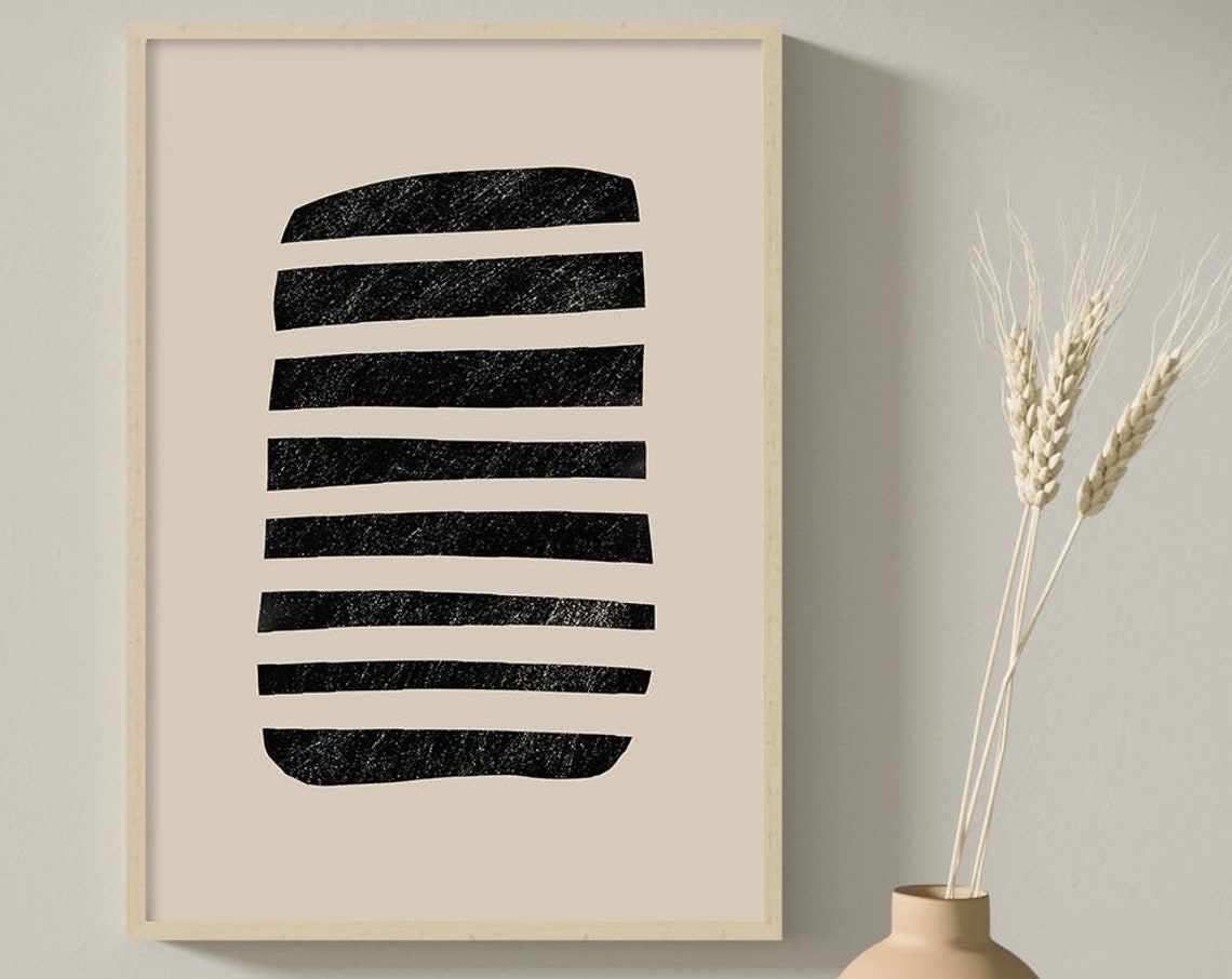 Black Brush Stripe Abstract Art Beige Neutral Minimalist Poster