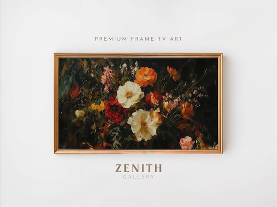 Frame Tv Art Fall Floral Vintage Autumn Flower Painting Dark Rustic Decor Moody Thanksgiving Tv Art