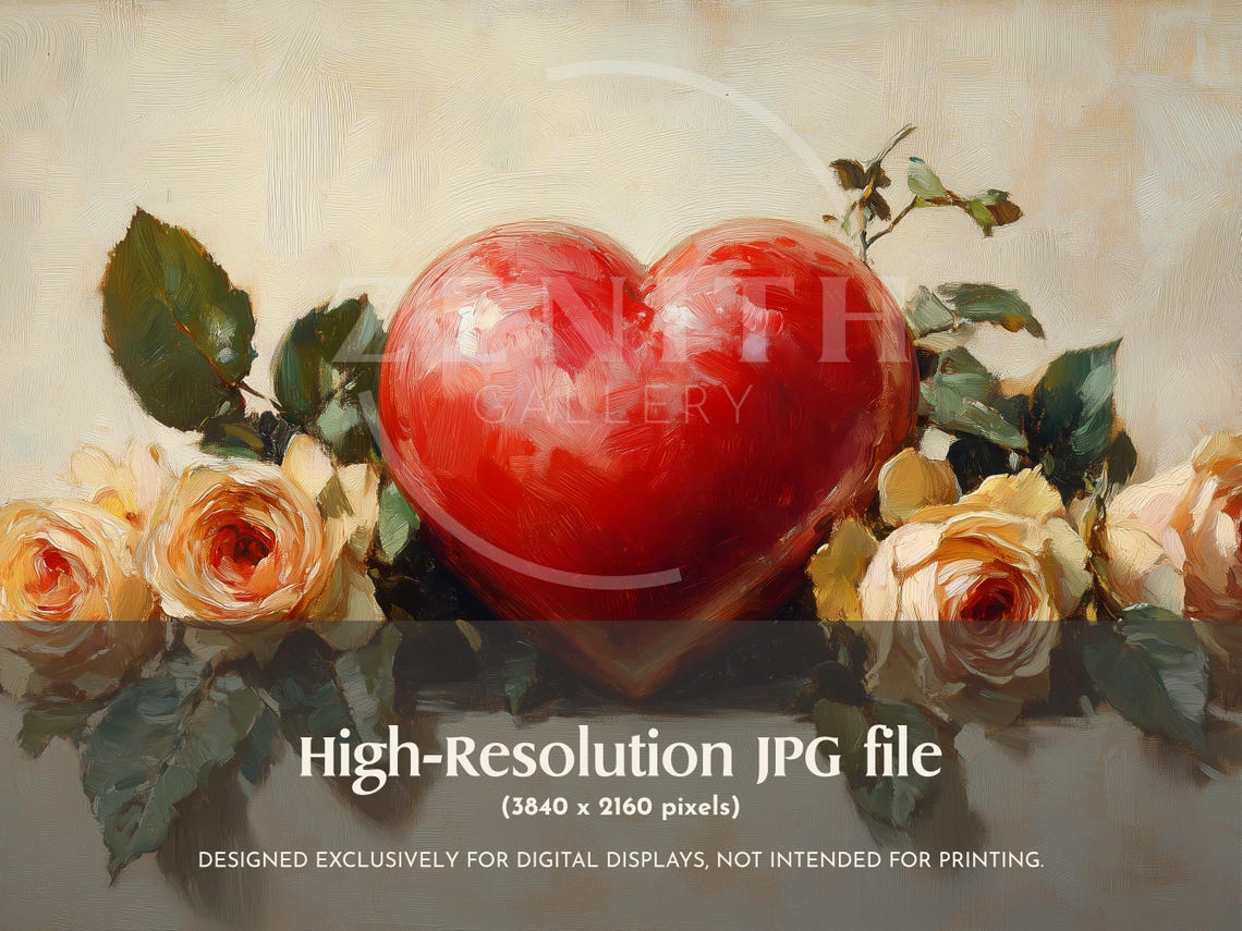 Red Heart With Cream Roses Romantic Vintage Valentines Floral Poster - Image 3