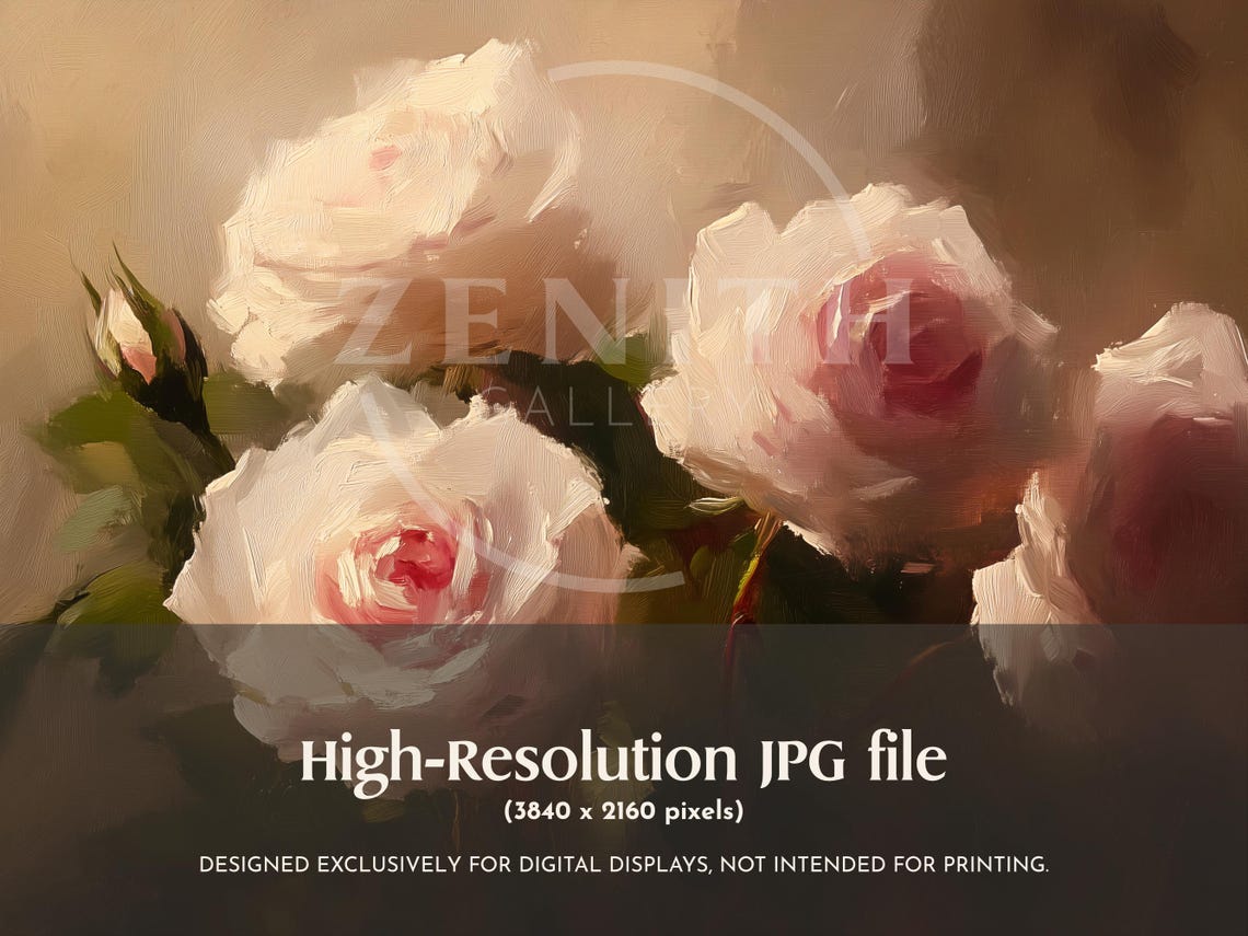 Blush Pink Roses Soft Vintage Romantic Floral Oil Painting Wall Poster - Image 3