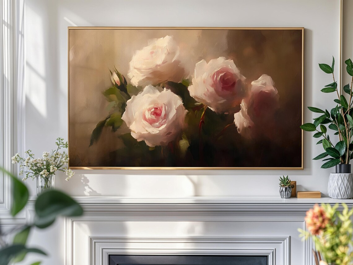Blush Pink Roses Soft Vintage Romantic Floral Oil Painting Wall Poster - Image 4