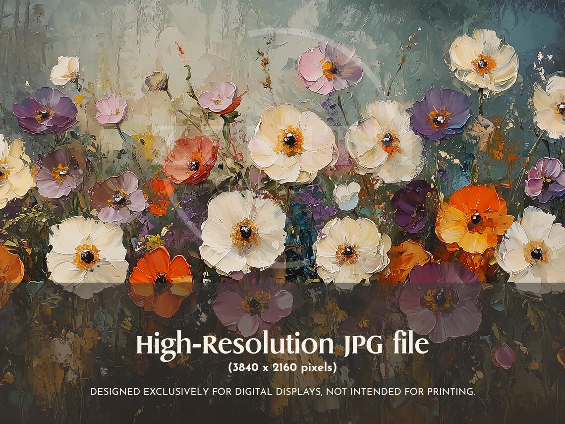 Moody Wildflowers Meadow Vintage Floral Oil Painting Art Print - Image 3