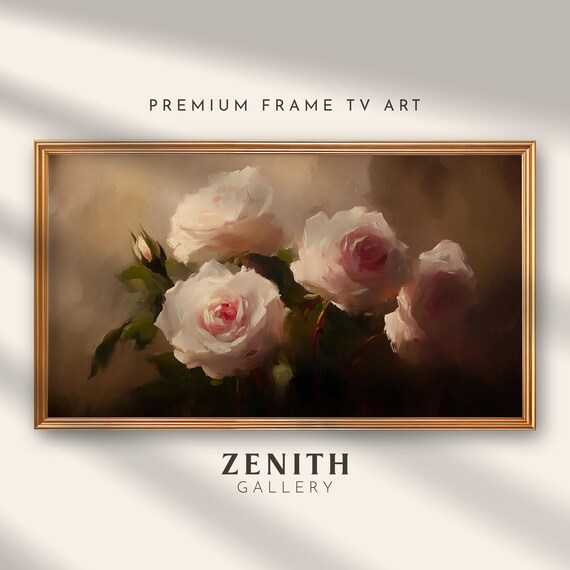 Dark Vintage Floral Frame Tv Art Spring Tv Art Moody Neutral Pink Rustic Flower Painting Botanical Easter Screensaver Summer Decor