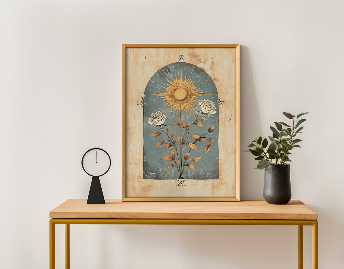 Blue Sun Norse Folk Art Botanical Art Print - Image 2
