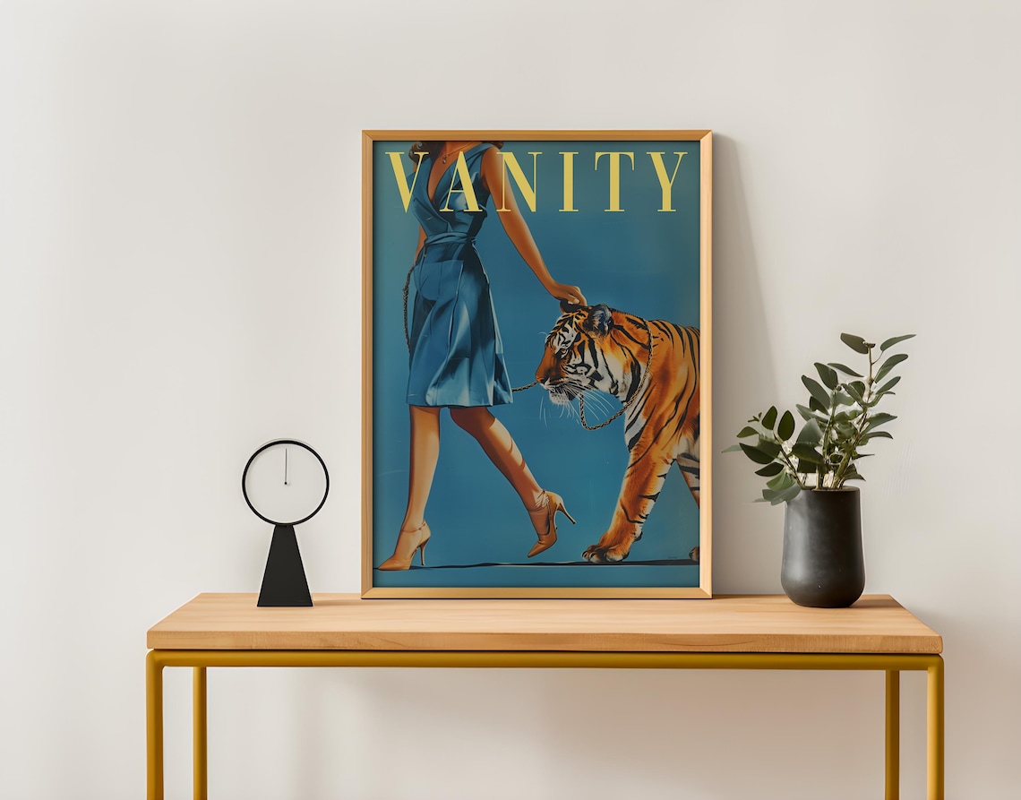 Vintage Woman Walking A Tiger Poster Print - Image 2