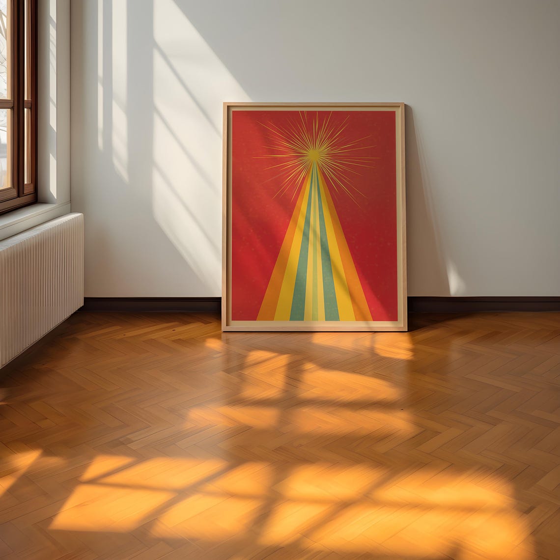 Vibrant Retro Rainbow Sunburst Beam Abstract Art Deco Wall Art - Image 2