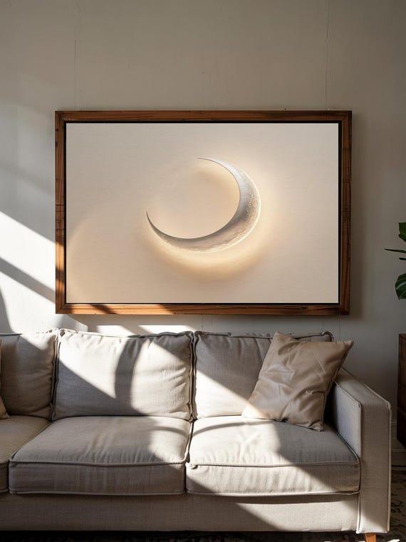 Crescent Moon Wall Art Minimalist Lunar Glow Print Celestial Night Sky Decor