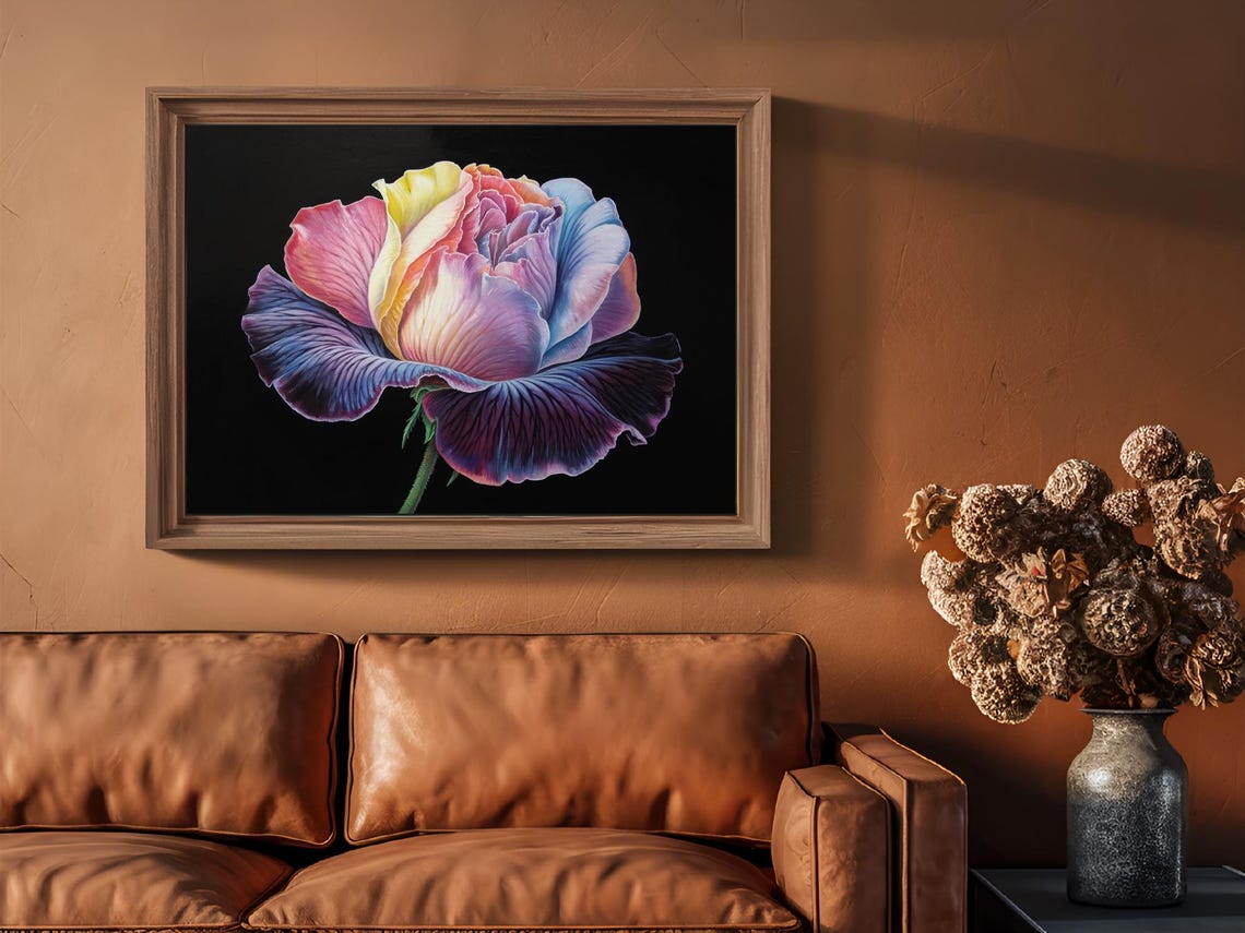 Juliet Rose Striated Ruffled Petals Pink Blue Floral Wall Art