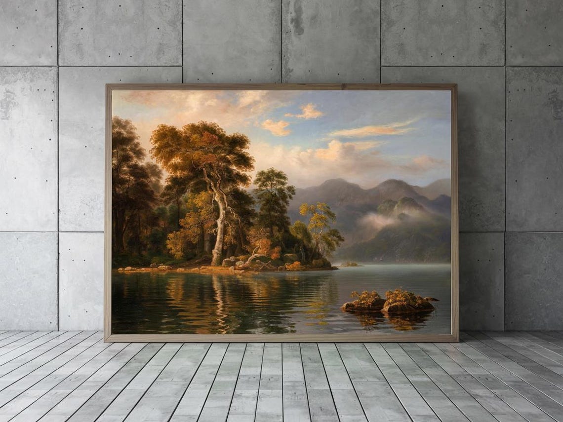 Mountain Lake Forest Nature Art Print Decor Wall Room - Image 2