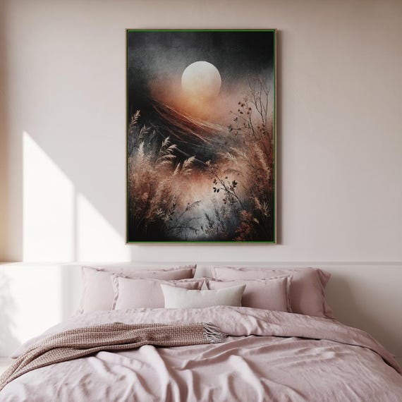Nocturnal Flower Moon Minimalistic Art Print Nature Decor Wall Room