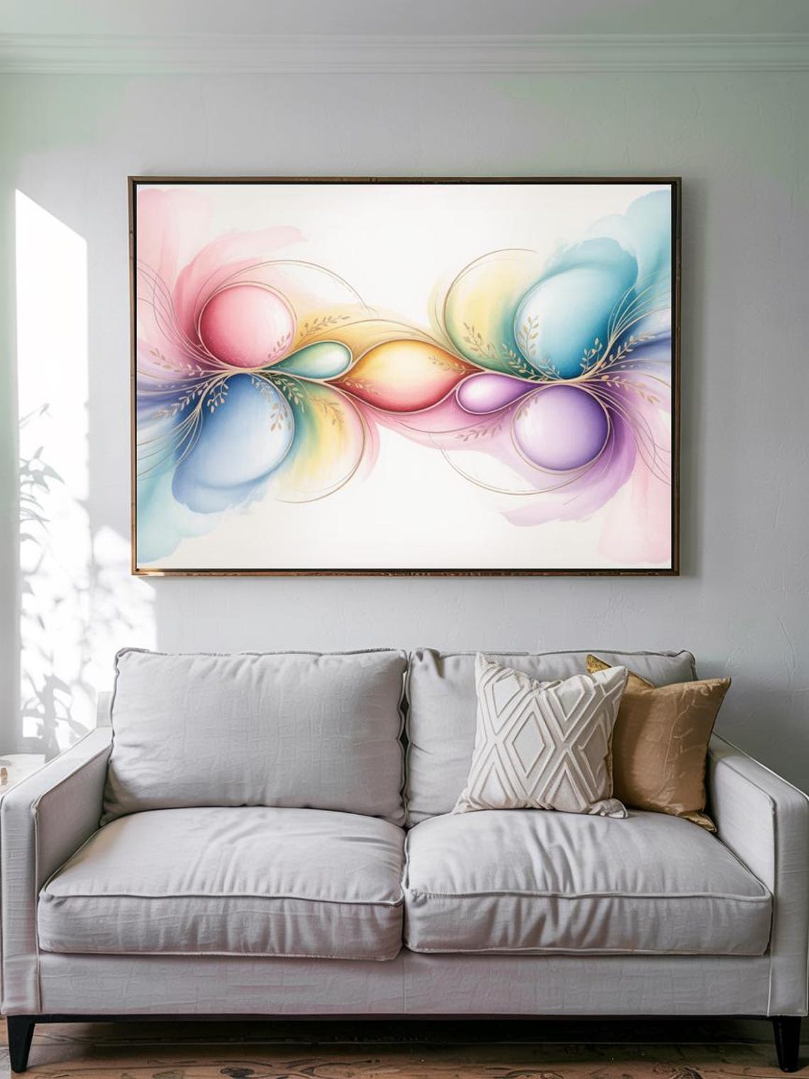 Soft Delicate Pastel Petal Orbs With Gold Accents Abstract Print