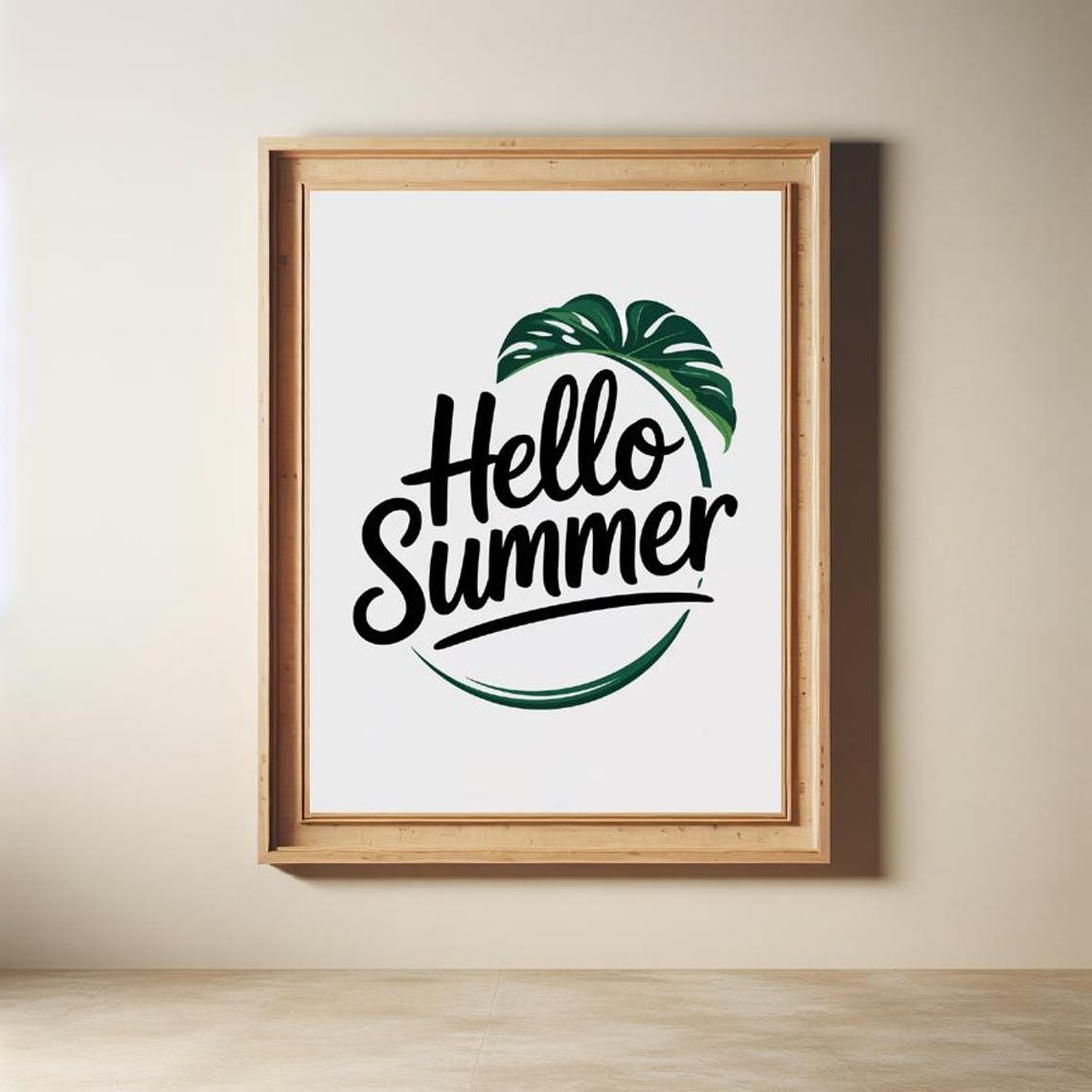Hello Summer Monstera Leaf Modern Tropical Minimal Circle Art Poster - Image 3