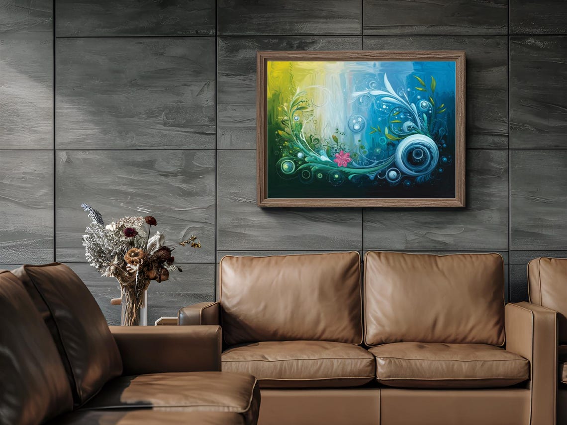 Swirling Ocean Waves With Pink Flower Abstract Nature Wall Art - Image 3