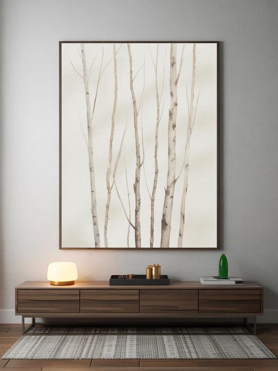 Minimal Birch Tree Wall Art Scandinavian Forest Decor