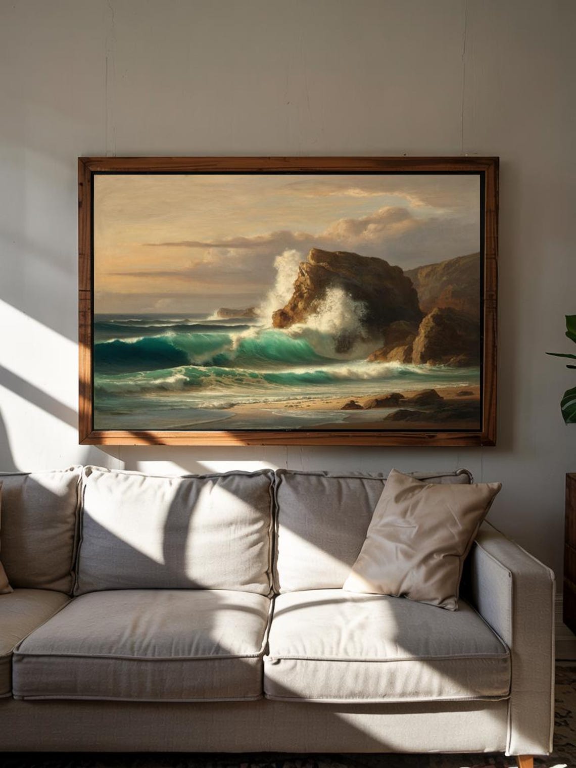 Turquoise Ocean Waves Crashing on Rocky Coast at Sunset Poster - Image 2