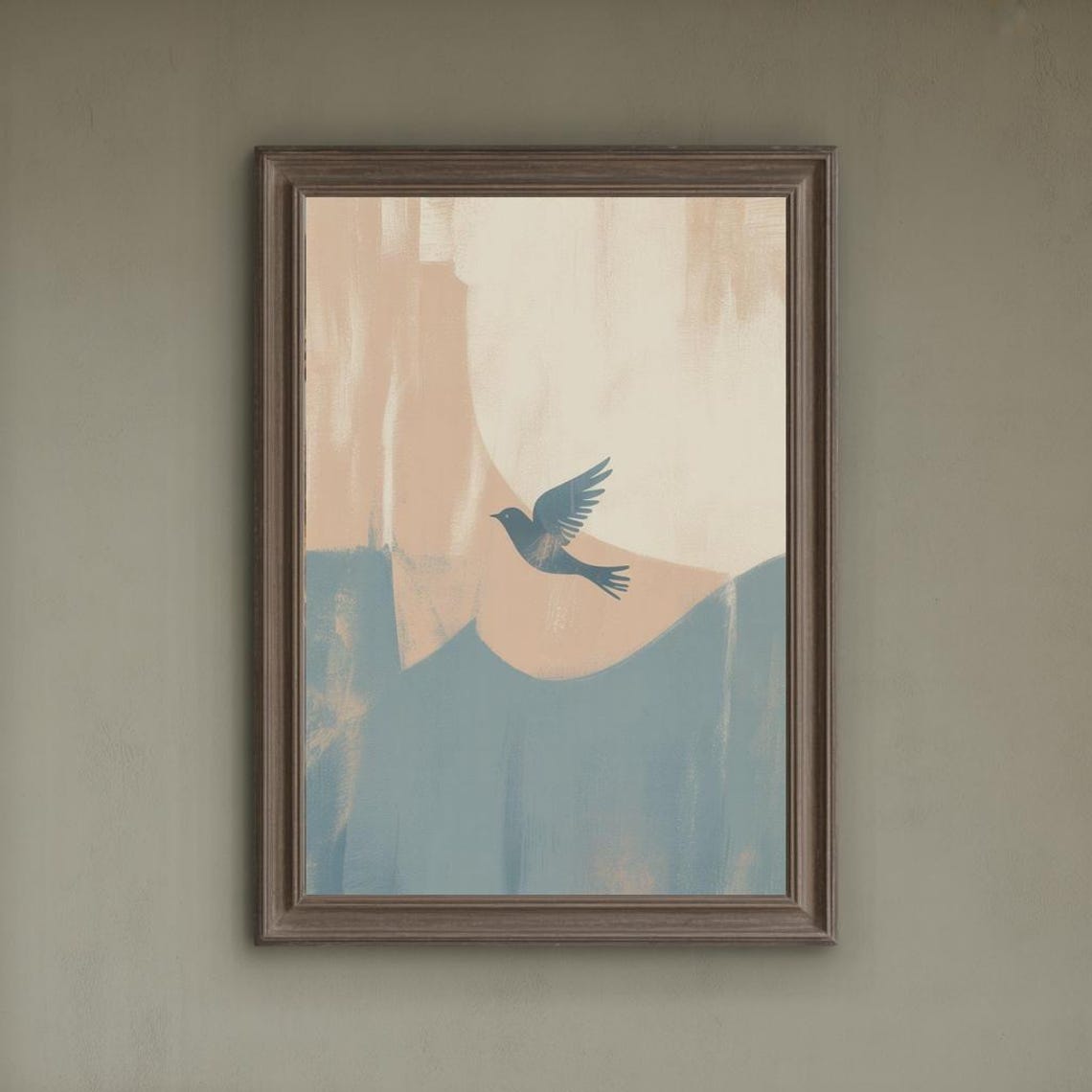 Blue Bird Flying Abstract Peach Blue Modern Minimalist Poster - Image 3
