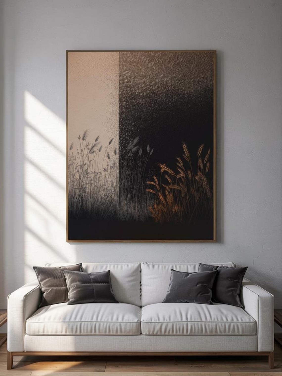 Dual Tone Beige and Black Wild Grass Silhouette Minimal Poster - Image 2