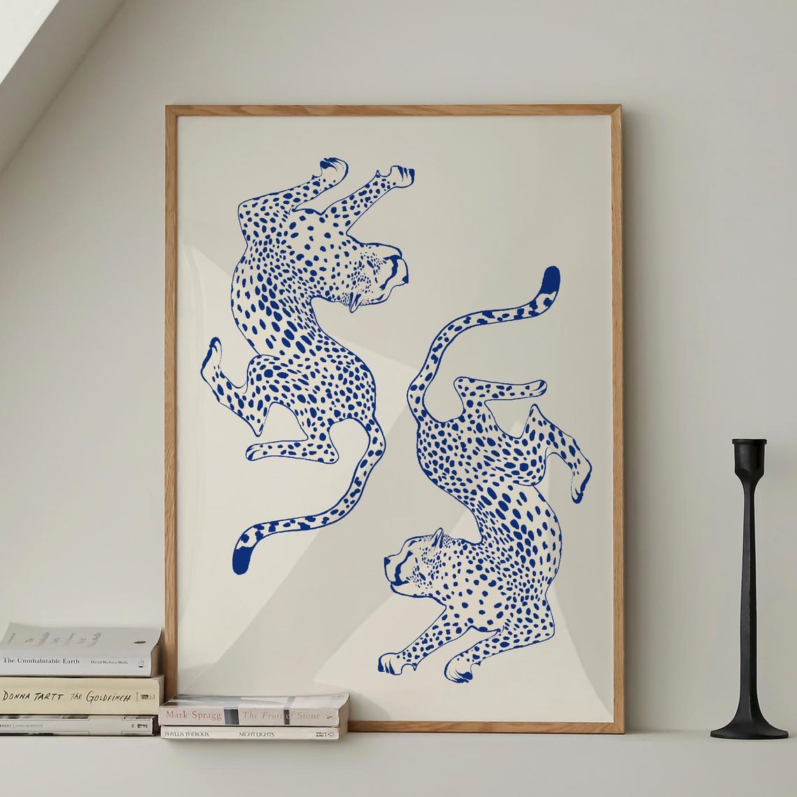 Blue Cheetah Print Trendy Wall Art Leopard Poster Preppy Room Decor Apartment Maximalist Retro Funky Y2k