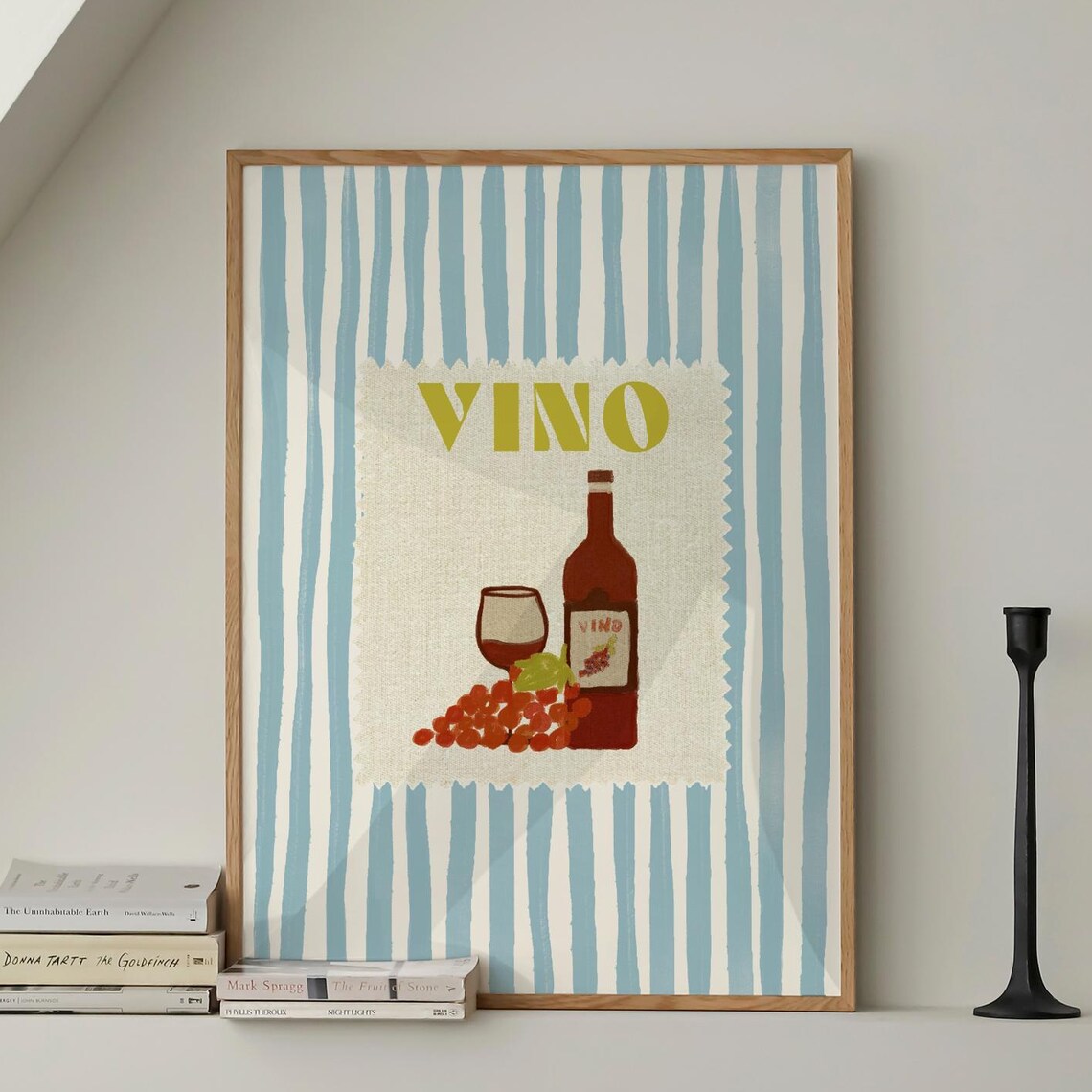 Vino Italian Wine Bottle Glass Grapes Stamp Trendy Kitchen Poster
