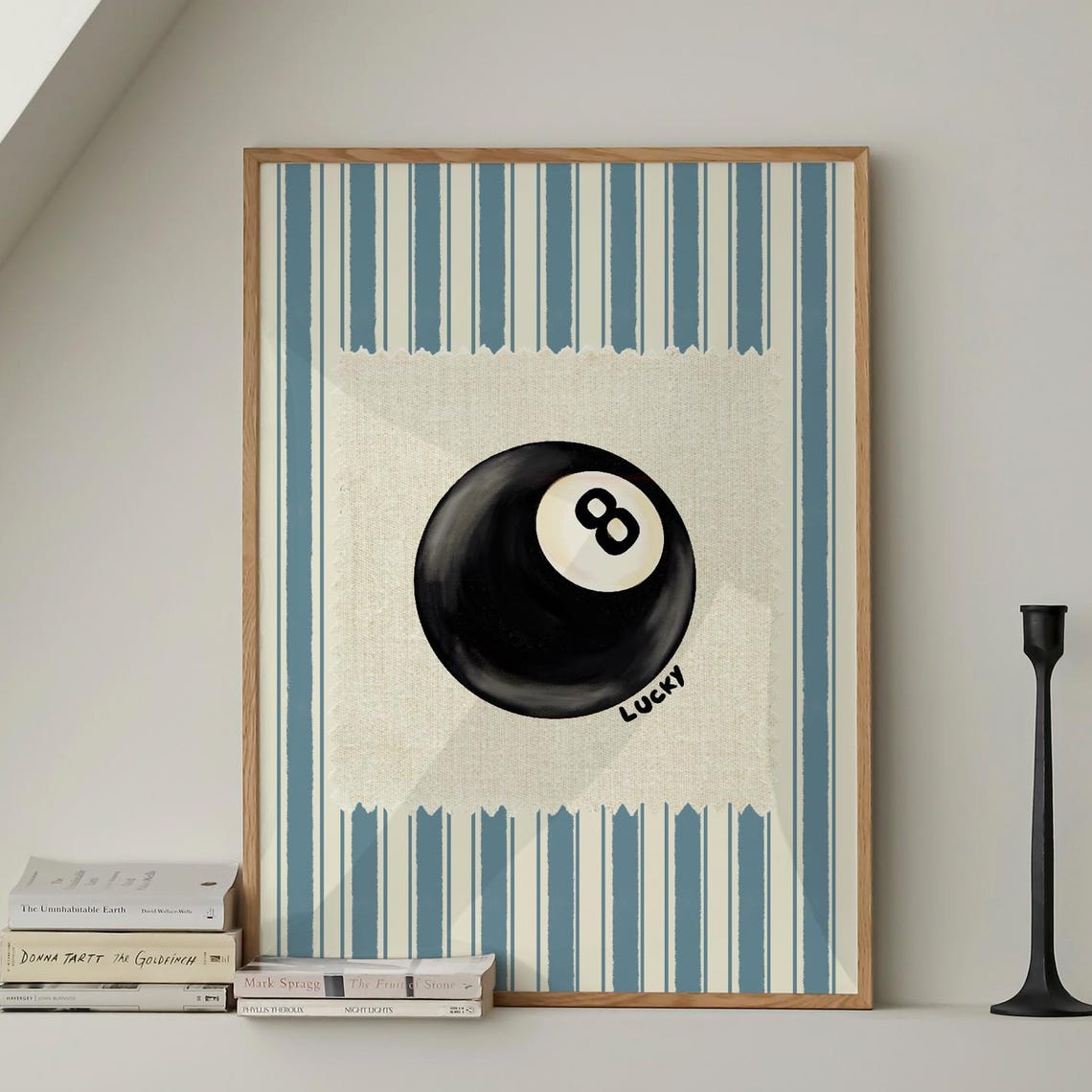 Lucky 8 Ball Billiards Blue Stripe Retro Vintage Game Poster