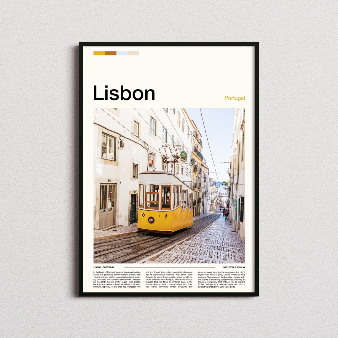 Lisbon Portugal Yellow Tram 28 Cobblestone Street View Poster