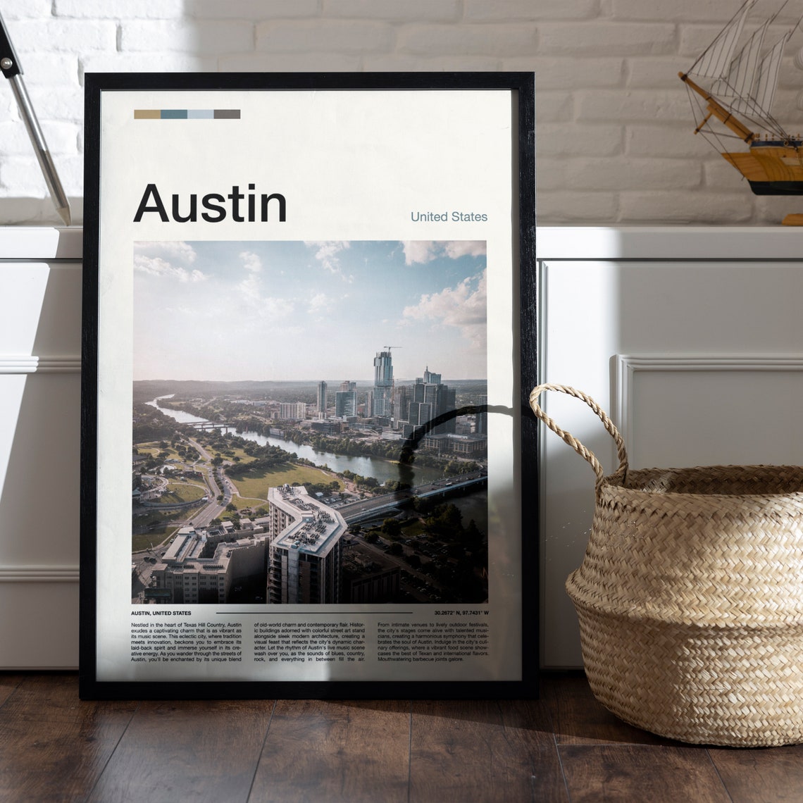 Austin Texas Aerial Skyline River Downtown City View Scene Poster - Image 4