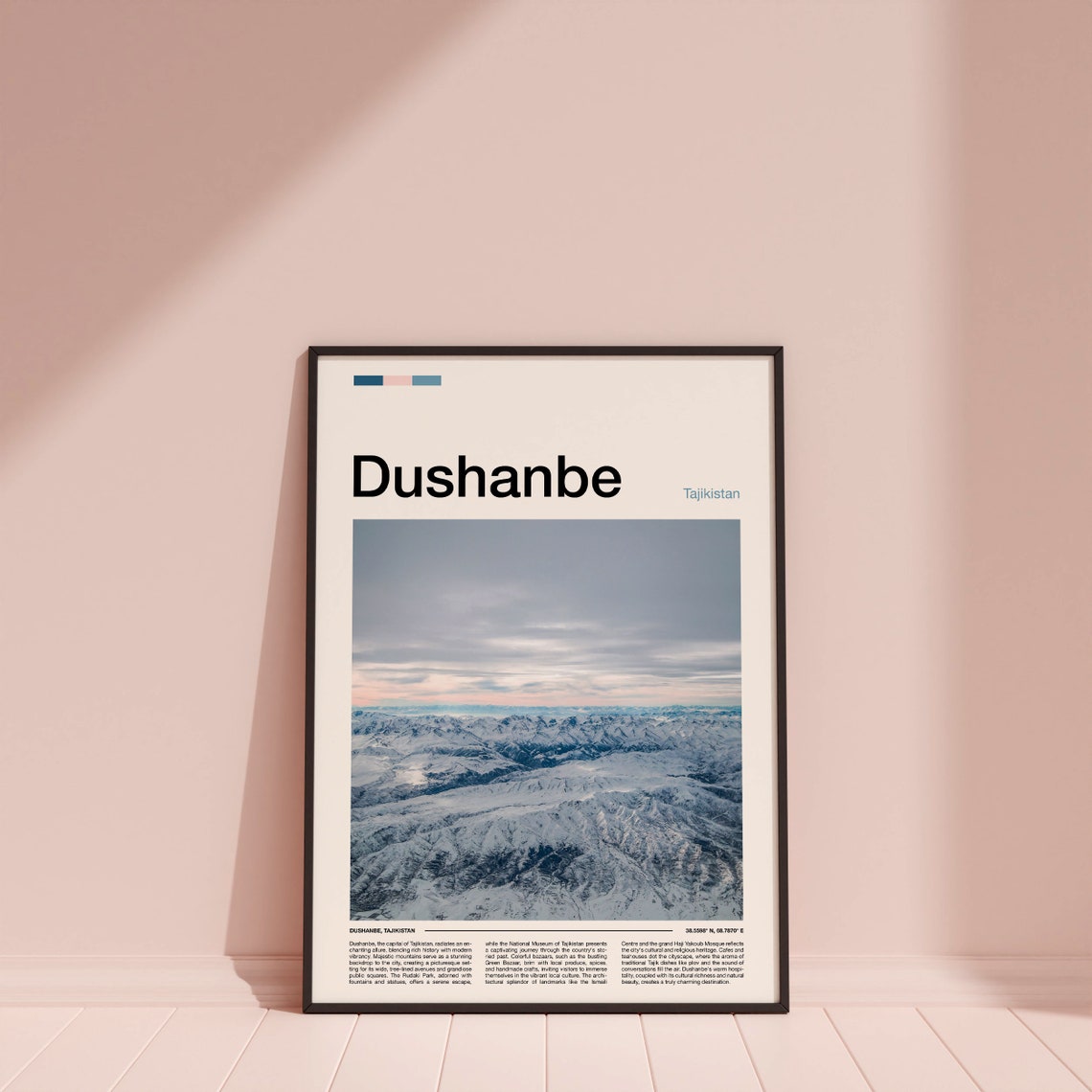 Dushanbe Tajikistan Snow Capped Mountain Aerial Travel Poster - Image 4