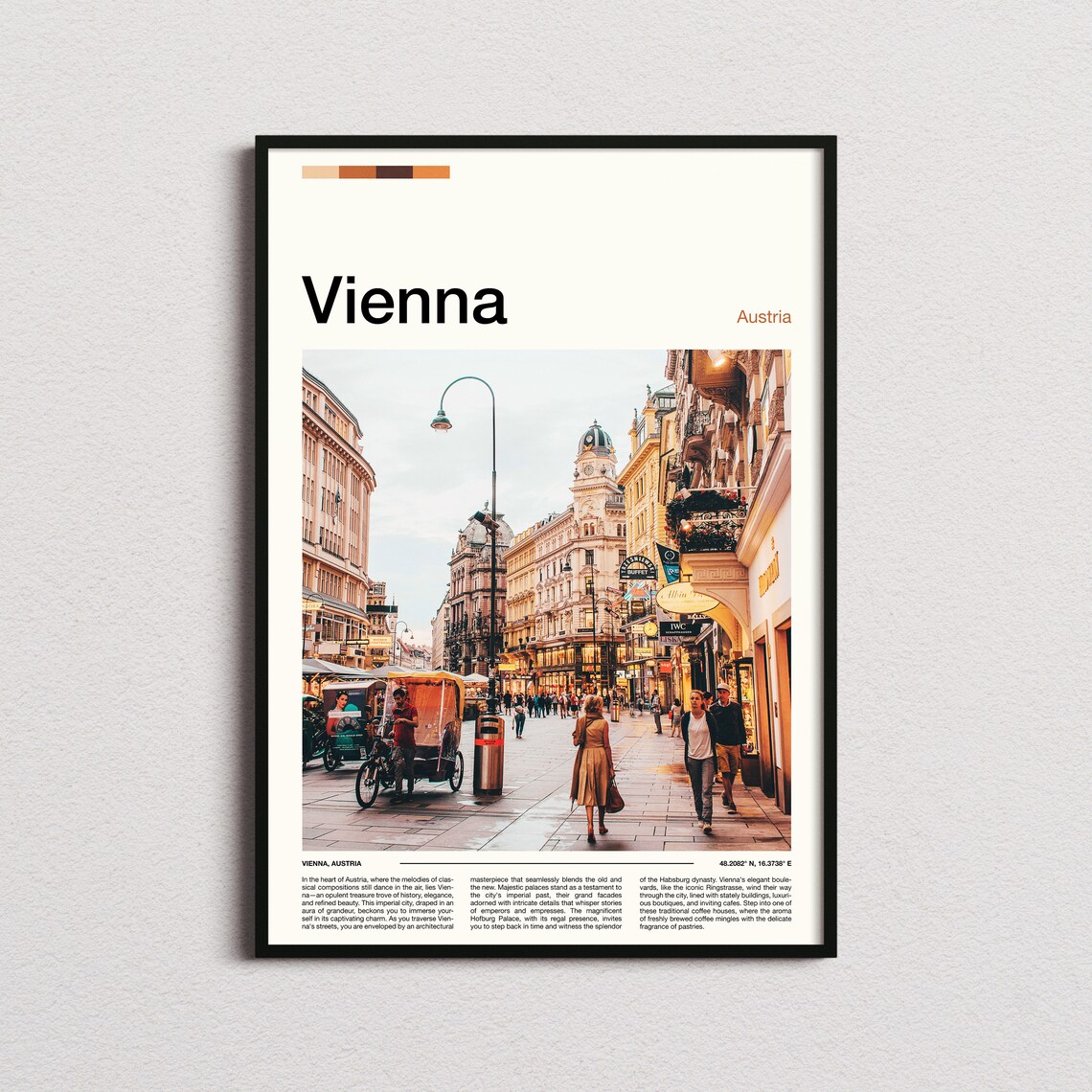 Vienna Austria Historic Street Scene Bustling Old Town Travel Poster