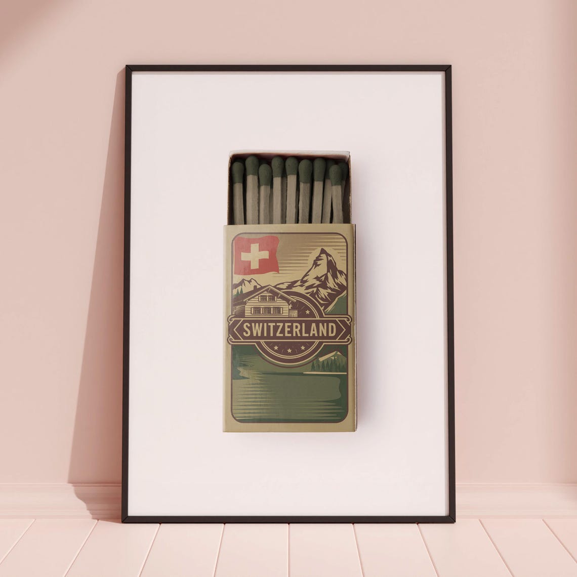 Switzerland Matchbox Matterhorn Alps Chalet Vintage Art Poster - Image 3