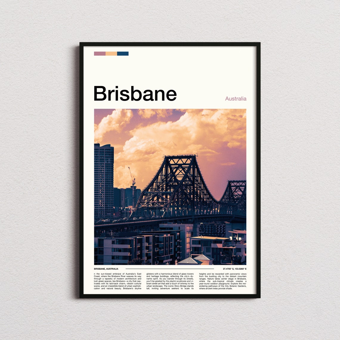 Brisbane Australia Story Bridge Sunset Skyline Travel Poster