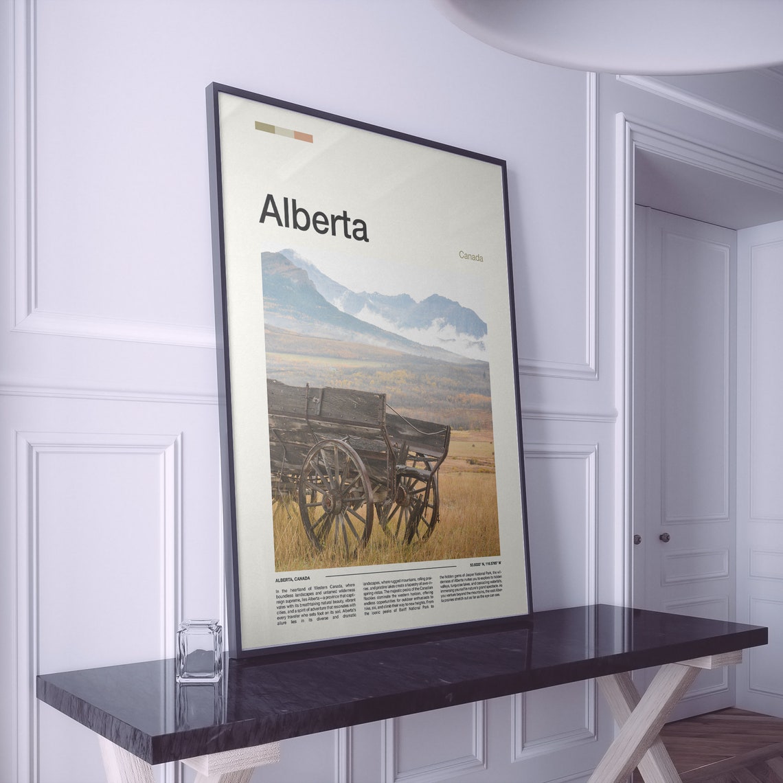 Alberta Canada Old Wooden Wagon Prairie Mountains Vintage Poster - Image 2