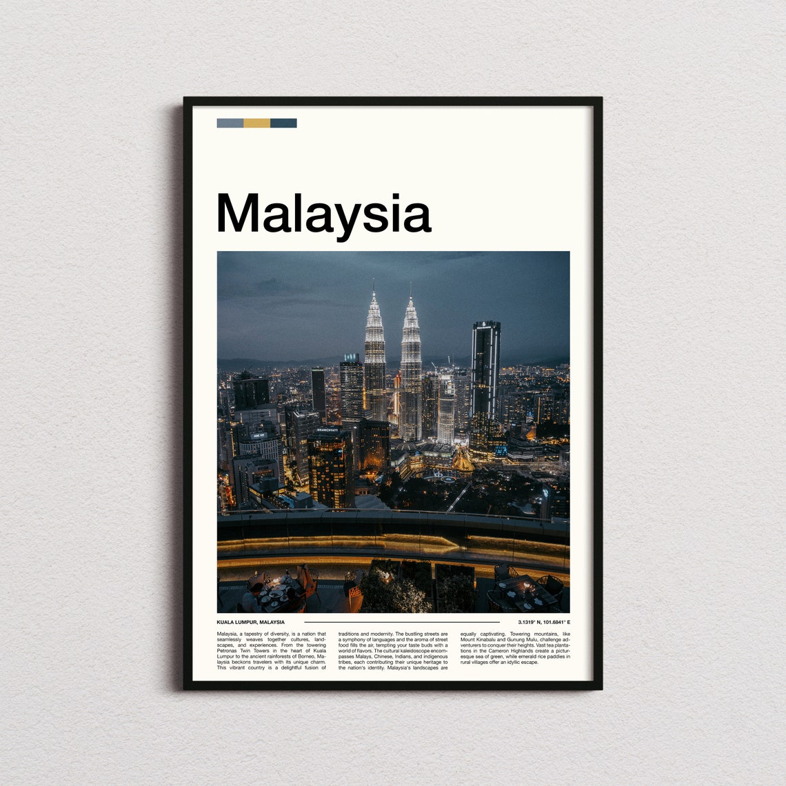 Malaysia Kuala Lumpur Night Skyline Twin Towers City Lights Poster