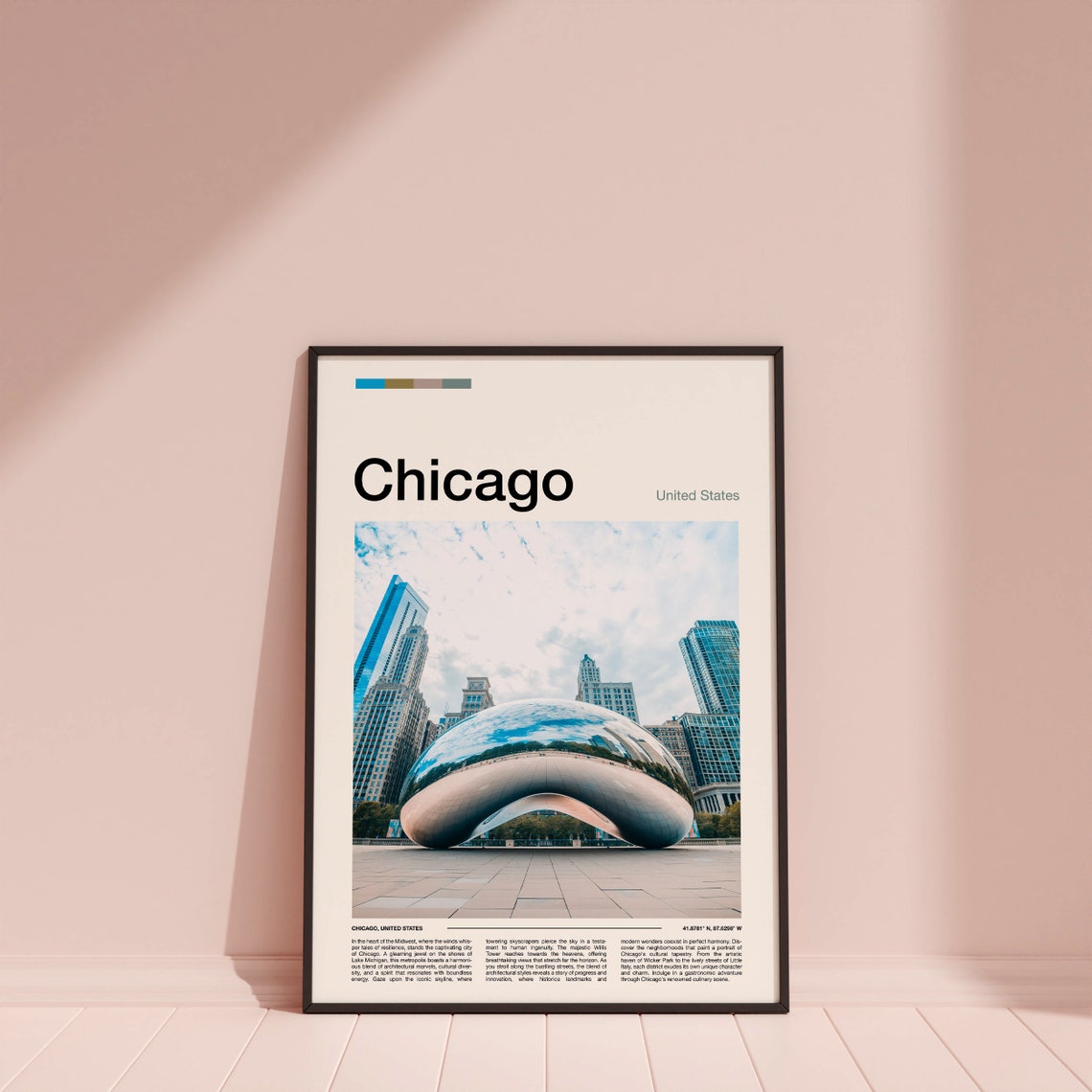 Chicago Illinois Cloud Gate Bean Millennium Park City Travel Poster - Image 3