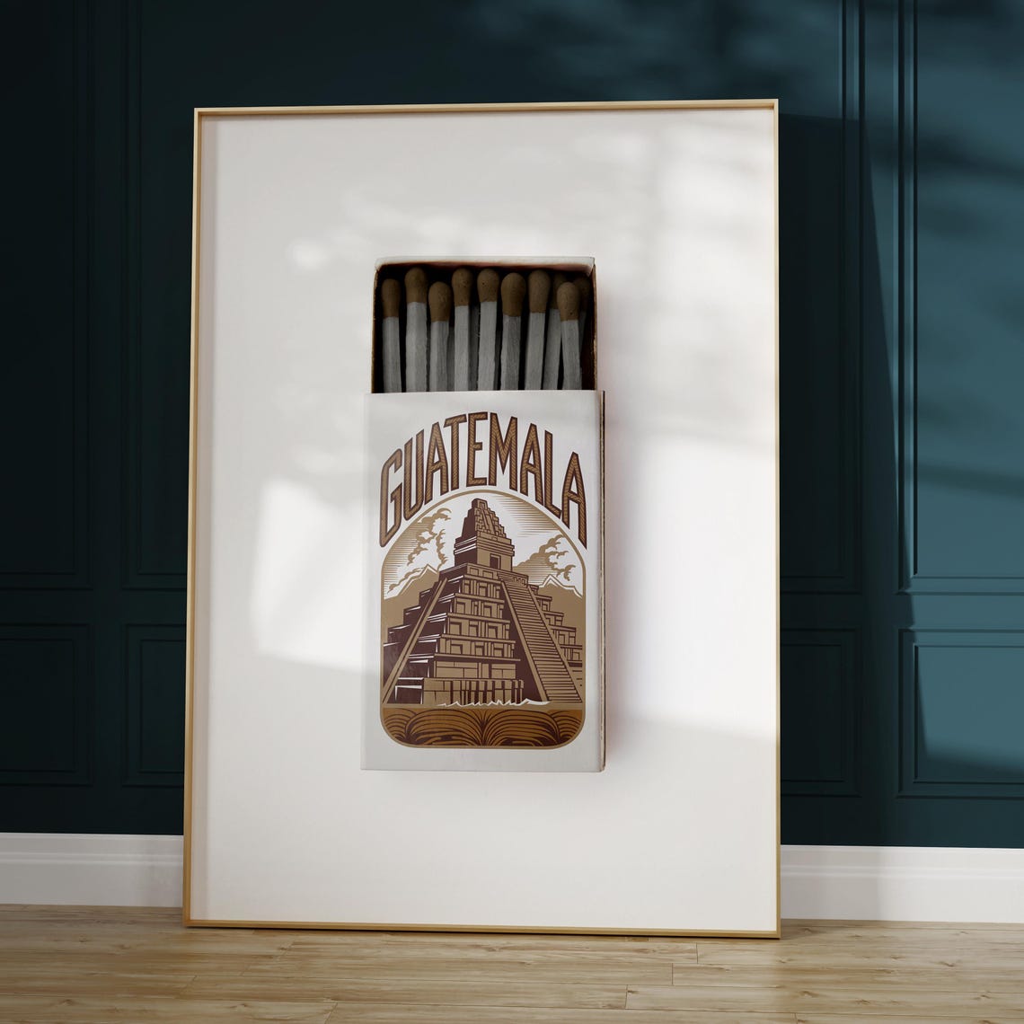 Guatemala Mayan Pyramid Matchbox Style Art in Vintage Engraving Poster - Image 5