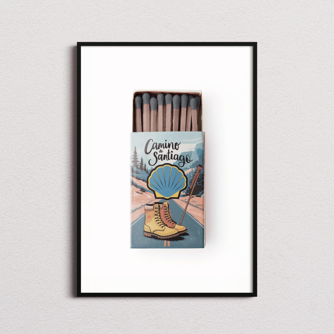 Camino de Santiago Pilgrim Boots Scallop Shell Trail Art Poster