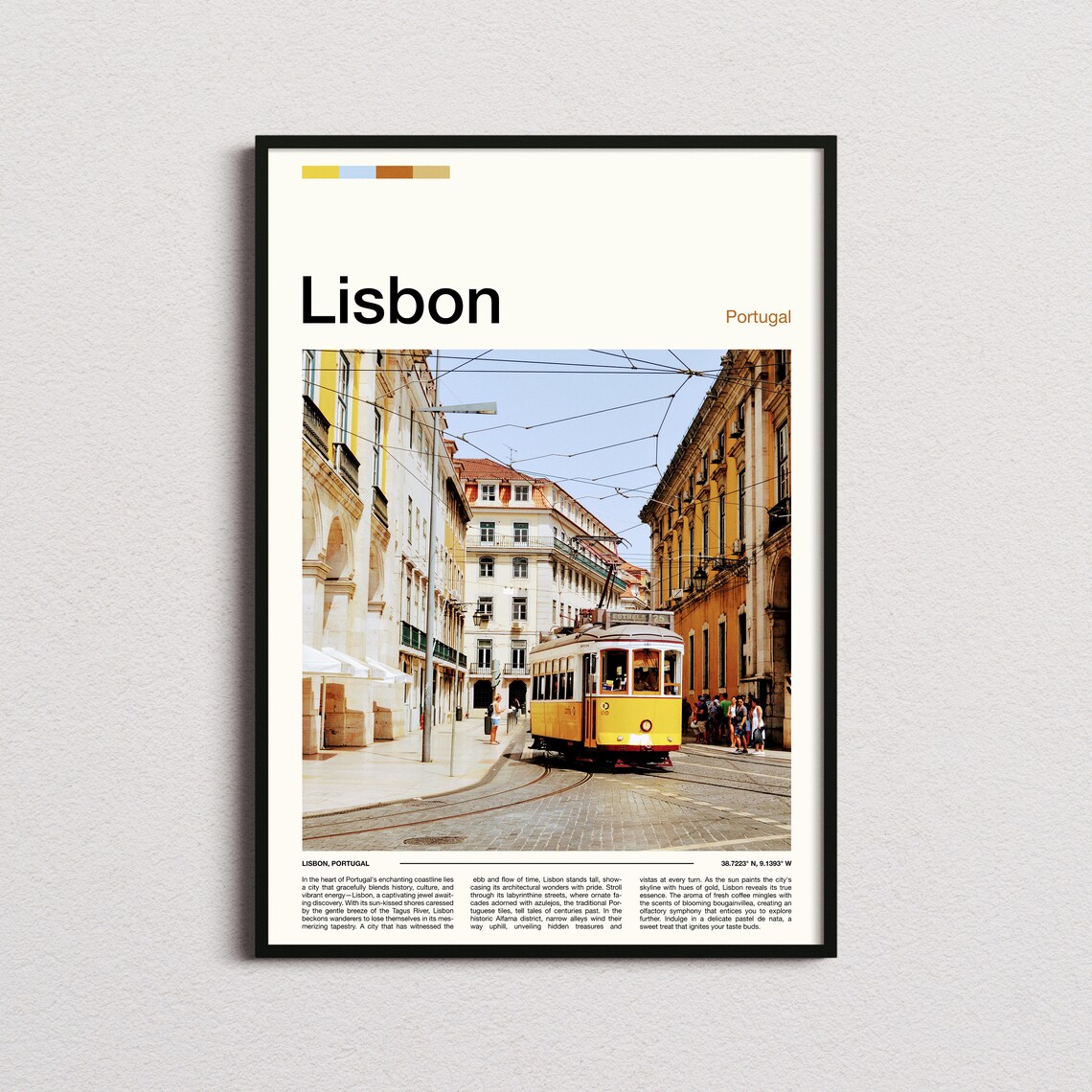 Lisbon Portugal Yellow Tram Street Classic City Travel Poster