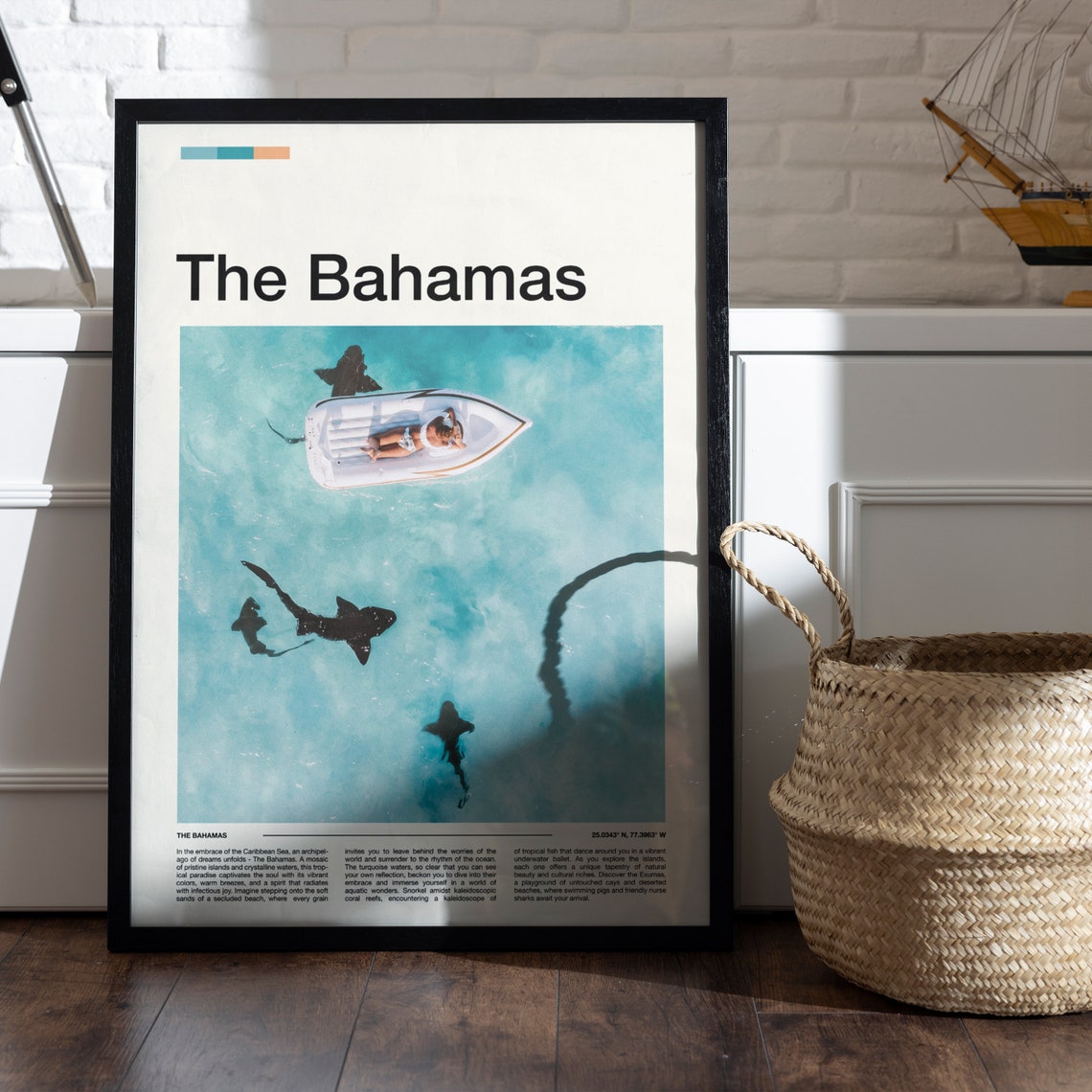 The Bahamas Caribbean Turquoise Water Boat and Nurse Sharks Poster - Image 4