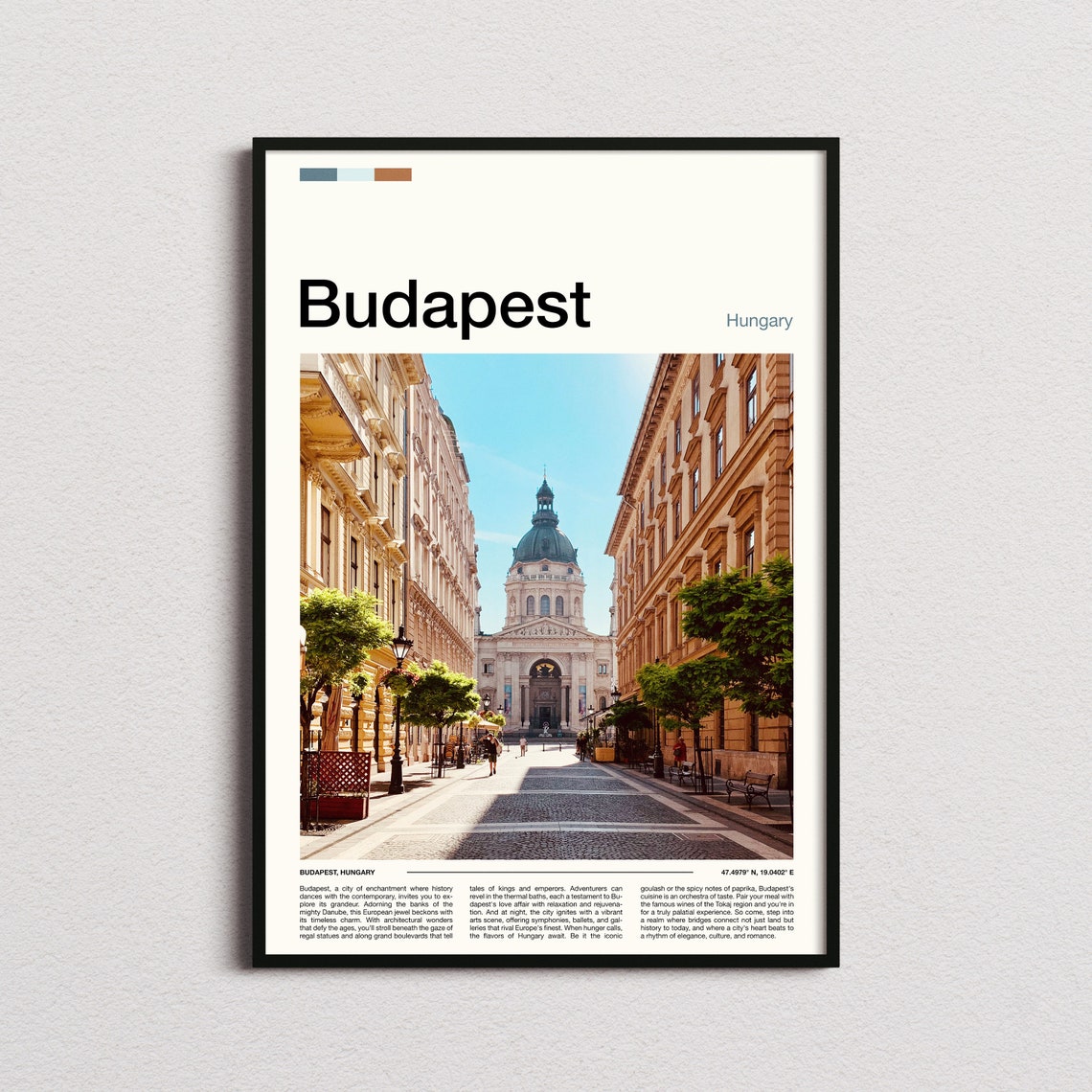 Budapest Hungary Basilica Old Town Street Travel Photo Poster