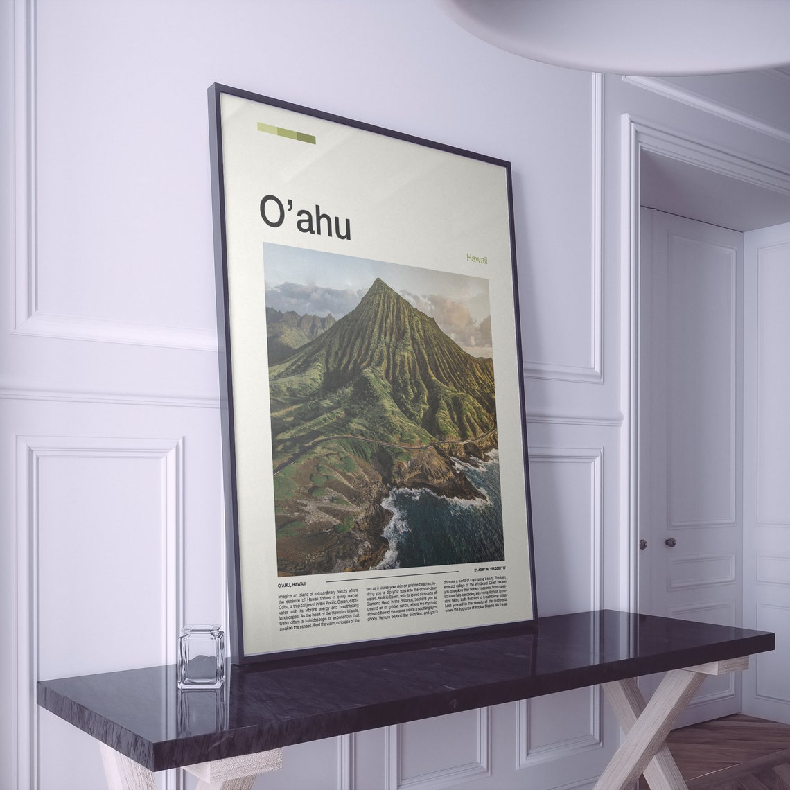 Oahu Hawaii Green Mountain Coast Aerial Ocean View Travel Poster - Image 3
