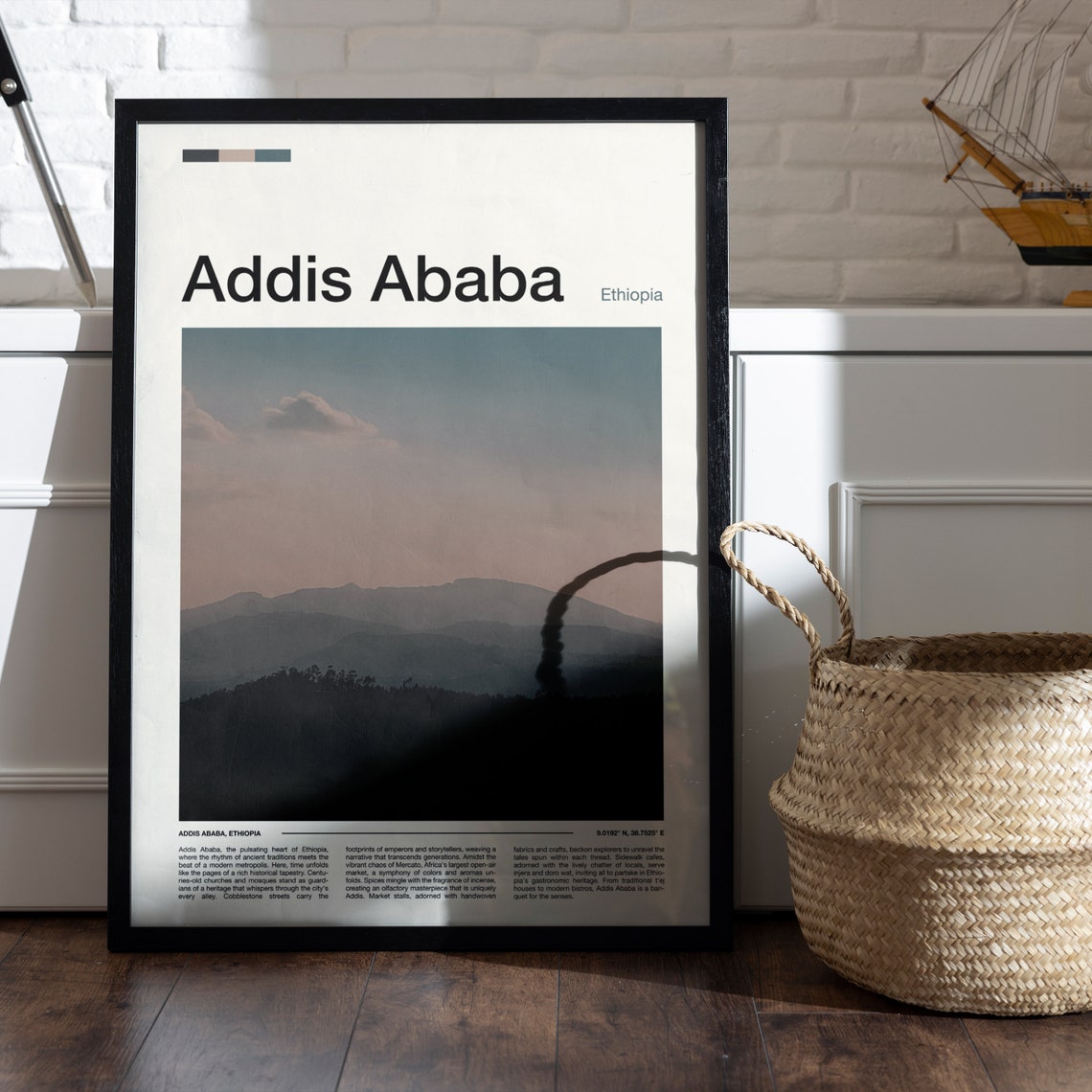 Addis Ababa Ethiopia Mountain Silhouette Dusk Sky View Poster - Image 5