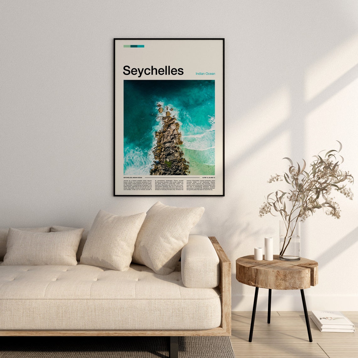 Seychelles Indian Ocean Aerial Rocky Coastline Turquoise Waves Poster - Image 3