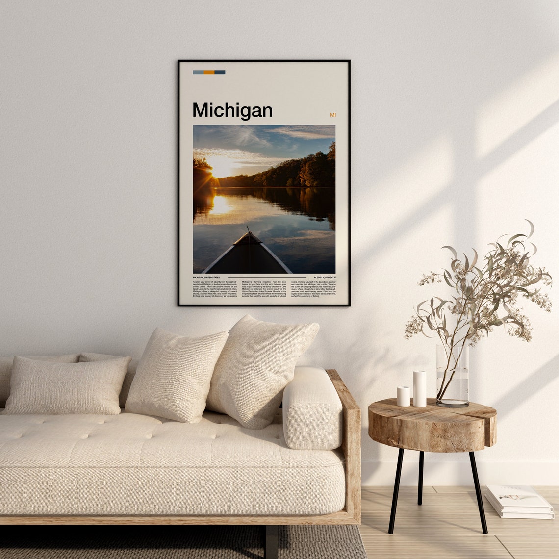 Michigan Canoe on Lake at Sunset Serene Nature Photography Poster - Image 3