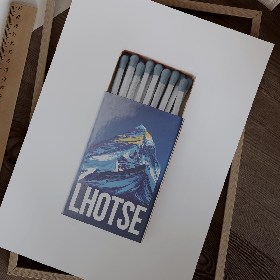 Lhotse Himalayan Peak Matchbox Style Art with Golden Summit Poster - Image 2