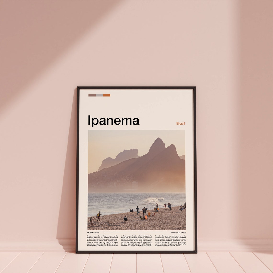 Ipanema Beach Brazil Dois Irmaos Peaks Surf Scene Travel Poster - Image 3