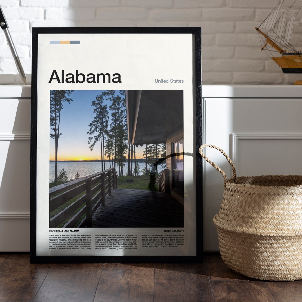 Alabama Guntersville Lake Cabin Deck Sunset Pines Lake Travel Poster - Image 4