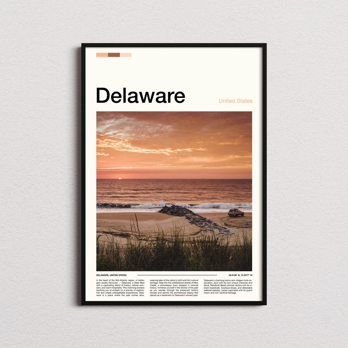 Delaware Beach Sunset Atlantic Ocean Rock Jetty Golden Hour Poster