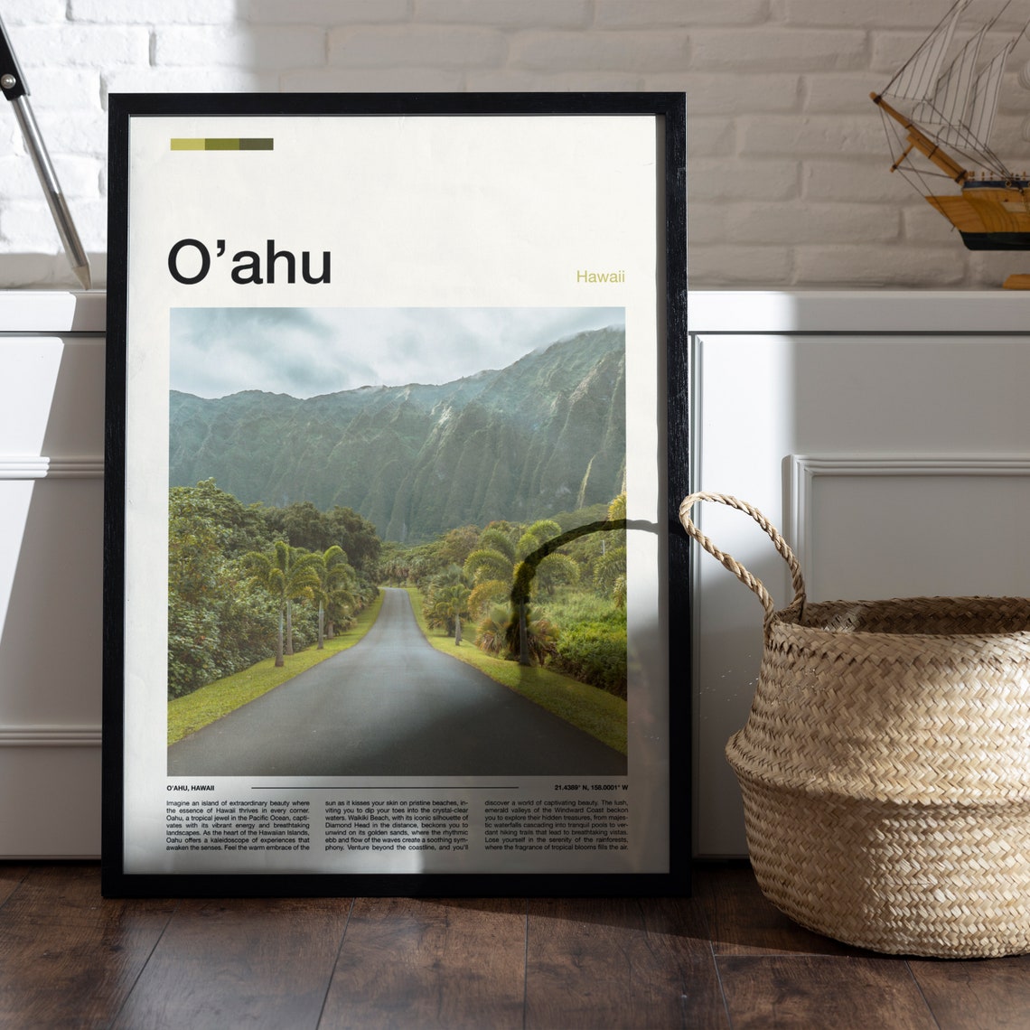 Oahu Hawaii Royal Palm Lined Road Misty Green Mountain Valley Poster - Image 5